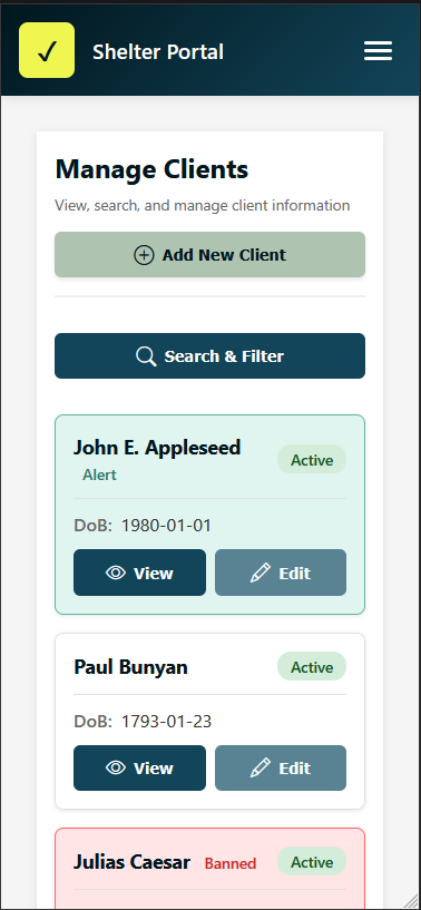Client page mobile view